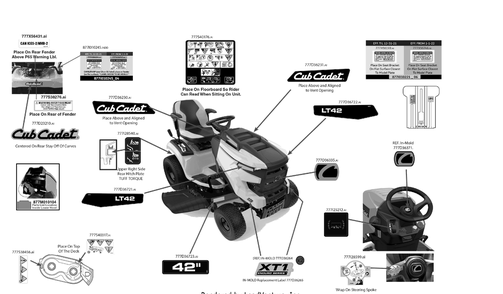Label Map Diagram and Parts List for XT1-LT42KH (13AKA9TSB10)(2023) Cub Cadet Lawn Tractor